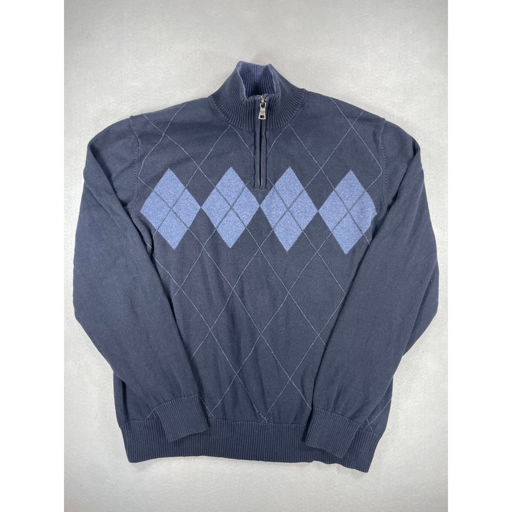 Grayson & Dunn Cotton Sweater Mens Argyle Quarter Zip  Blue Size M
